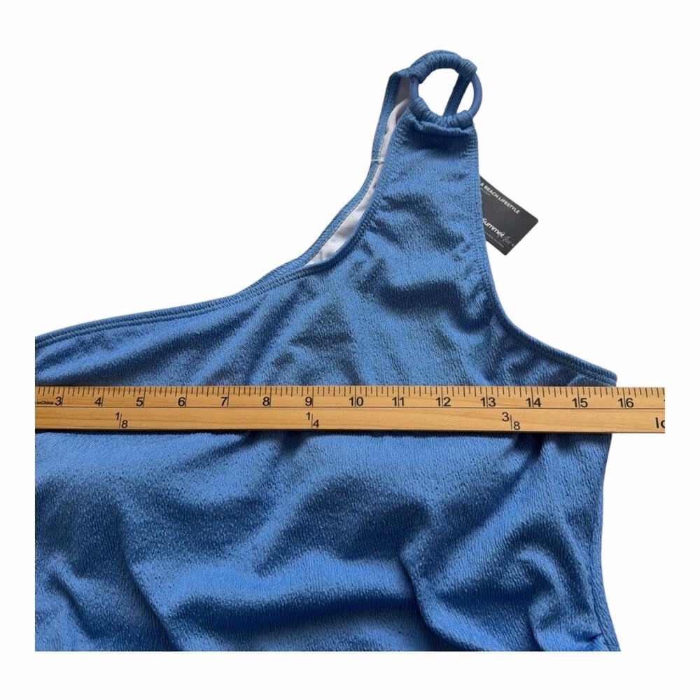 Summer Mae Maternity Swimsuit NWT XL Blue One Shoulder Ring One Piece Ruched - Picture 7 of 12